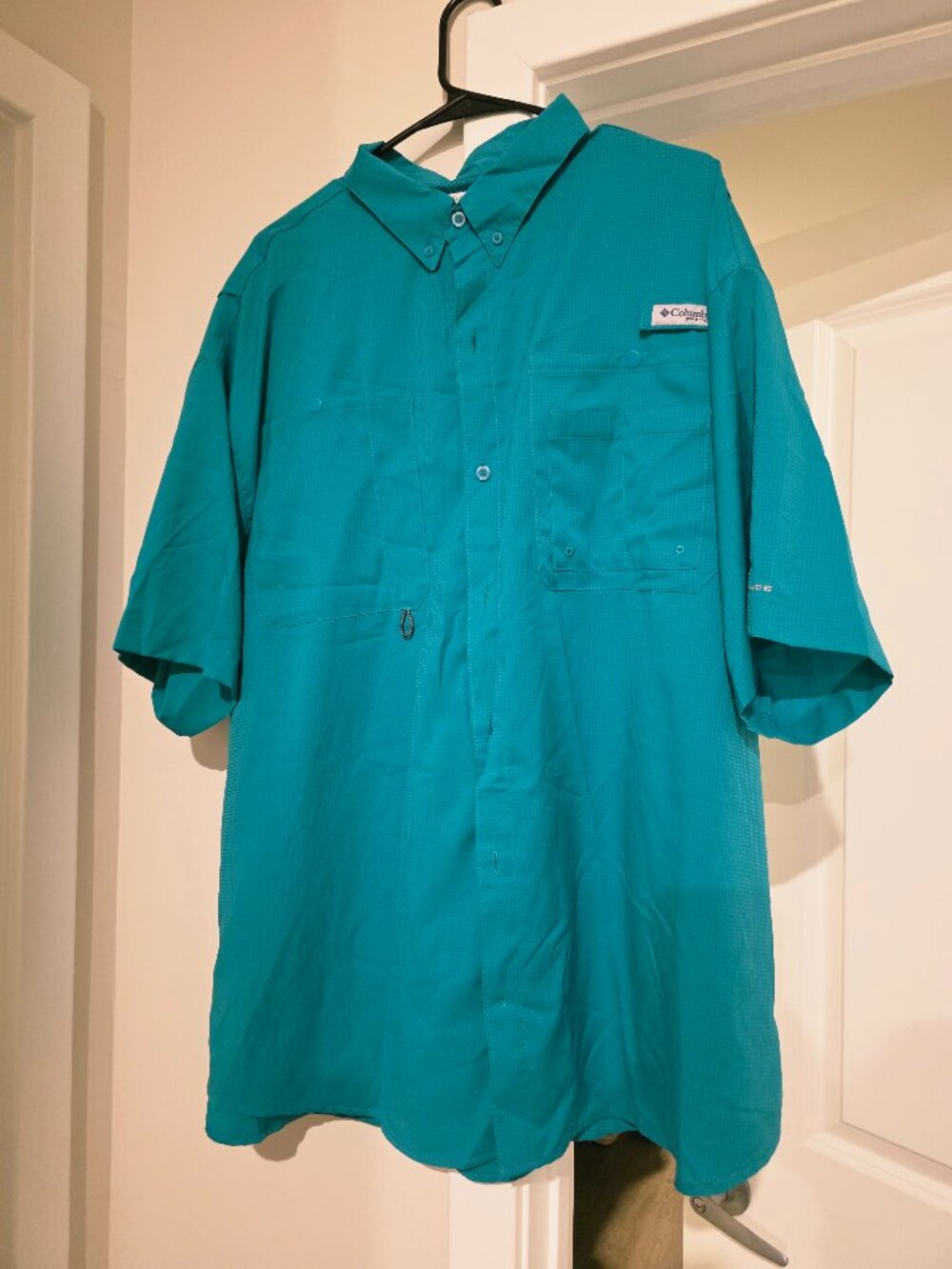 Columbia PFG Tamiami II Short Sleeve Fishing Shirt Teal Green Men's XXL / 2TG